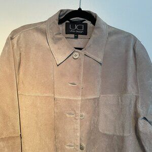 Utex Design suede shirt/jacket grey/sand tone women size L. Western